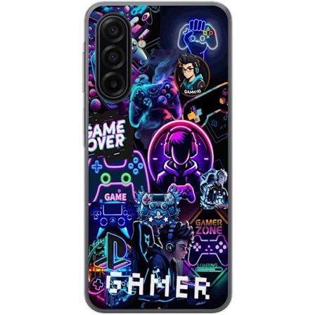 Kompatibelt Mobilskal till Samsung Samsung Galaxy A17 5G Neon Gamer Collage med Konsoler Headset och Gaming Vibes