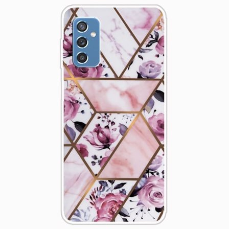 Marmormotiv Samsung Galaxy M52 5G skal - Elegant Kakel Med Rosor
