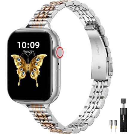Metalliranneke yhteensopiva Apple Watch 41/40/38mm kanssa, säädettävä Kompatibel med iWatch Series 9 8 7 6 5 4 3 2 1 SE 2/1 Ultra 2/1, hopea/