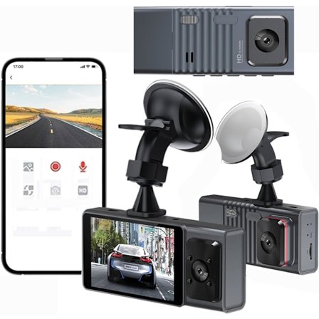 Dashcam Fram & Inuti, WiFi FHD 1080P HD Dash-kamera för Bilar, Bilkamera med App, WiFi Dashcam med WDR Mörkerseende, 24 Timmars Parkeringsövervakning