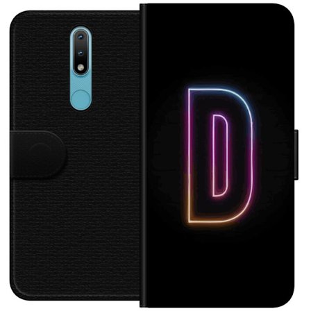 Kompatibel Tegnebogsetui til Nokia Nokia 2.4 Minimalistisk neonbogstav D i farveskiftende lys mod sort baggrund i moderne digital design