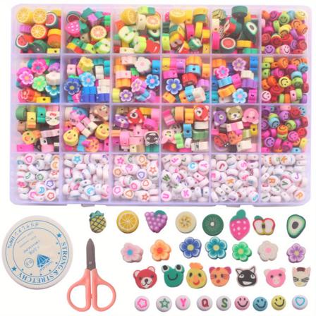 750 st Pärlor Kit Gör-det-själv handgjorda armband Smycken Tillbehör Akryl Bokstavspärlor Färgglada frukt Tecknade lerpärlor DIY set för 