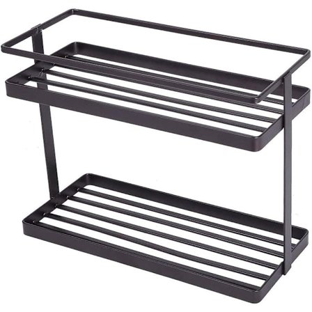 Hylle med 2 etasjer for kjøkken, bad, benk/skap, 2 etasjer med lagring, krydderglass og flasker, 4 sklisikre gummiføtter