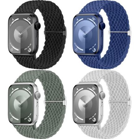 4-pack flätade solo loop-armband kompatibla med Apple Watch-armband 40 mm 41 mm 38 mm 42 mm 44 mm 45 mm 49 mm för kvinnor och män, stretchigt armband