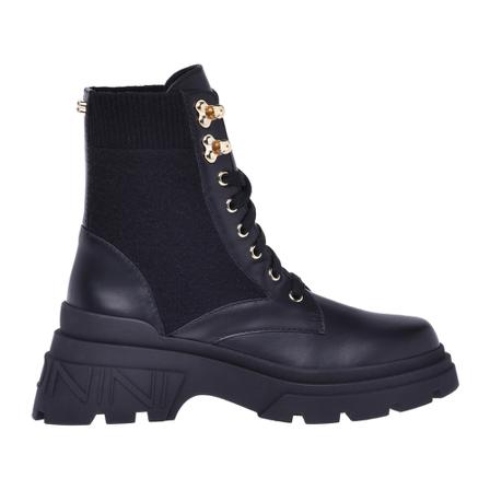 Baldinini, Combat boots in czarny calfskin and nylon fabric Czarny, Kobieta, Rozmiar: 37 EU