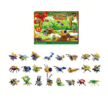 2025 Julkalender för barn, blandade insekter med julbyggklossar DIY-set, blind box-pussel, tomteleksaksset