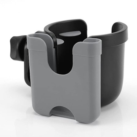 Barnvagnskopphållare med telefonhållare/arrangör, universell cykelkopphållare, 2-i-1 flaskhållare för barnvagn, cykel, rullstol, rullator, skoter, grå