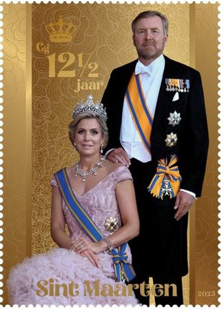 Sint Maarten - Willem-Alexander og Maxima - 12,5-års regeringsjubilæum - Postfrisk frimærke i 24 karat guld