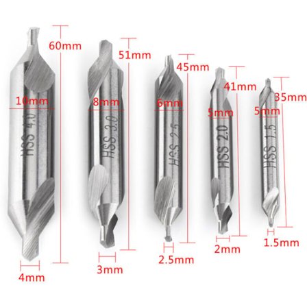5st Centrerborr Dubbelsidiga Borr 60 Grader 1.5/2.0/2.5/3.0/4.0mm