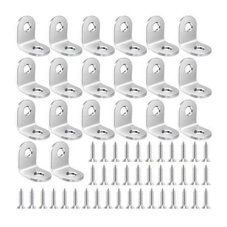 20 stk Vinkelbeslag 90 Grader L-Form Rettvinklet Rustfritt Stål Hjørnebeslag Møbelvinkel med 80 Skruer for Bord Stol