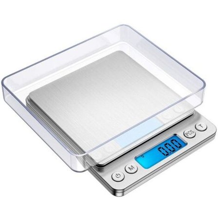 Precisions Vågskala, 500g/0.01g, 0.01g Precisions Vågskala, Köksvåg med Tara och Räknefunktion, Bakgrundsbelyst LCD-Skärm (Silver)