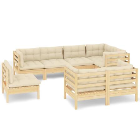 Vidaxl Loungegrupp Med Gräddvita Dynor 8 Delar Massiv Furu Creme