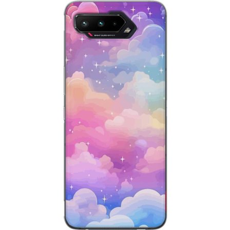 Kompatibelt Mobildeksel til Asus ROG Phone 5 Søt enhjørning med regnbuefarget hår mot en stjernebelagt pastellbakgrunn i kawaii-stil