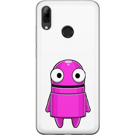 Yhteensopiva Puhelinkuori Huawei Huawei P smart 2019 Roosa piirretty hahmo, jossa pyöreä muoto ja suuret silmät tummalla taustalla