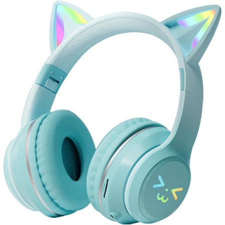 Kattöron Hörlurar, Bluetooth Hörlurar, Söta Gaming Headset, Caster Headset, LED-ljus Ingår, Glitter, Regnbågsfärgskiftande