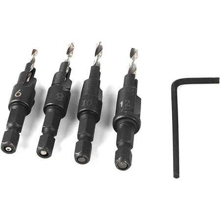 4 kpl HSS-poranteräsarja metallille, kuusiokantainen kartiopora kuusiokoloavaimella, uppokairauspuutyökalut