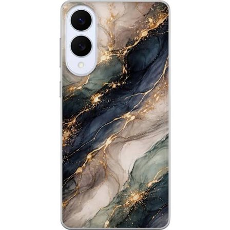 Kompatibelt Mobildeksel til Samsung Galaxy S25 Edge Luksuriøs abstrakt marmor kunst i svart, hvitt og gull med elegante linjer, eksklusivt design for