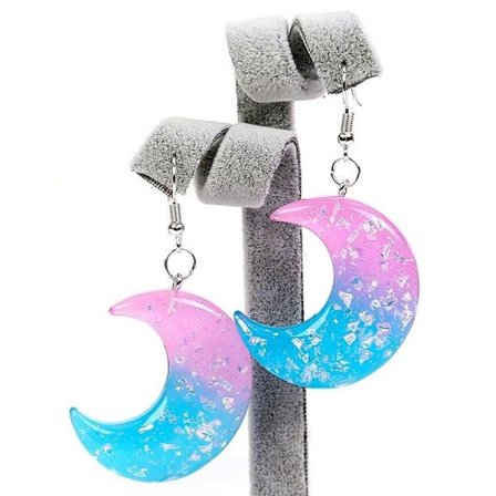 Earrings - Crescent Moon - Pink/Blue - Acrylic