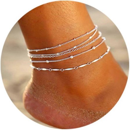 Perler Hjerte Ankelkæde Søde Ankelarmbånd til Kvinder Guld Sølv Ankelarmbånd til Kvinder Strand Fodkæde til Teenagepiger I5pcs anklets-sølv -