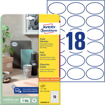Avery Etikett oval 63,5x42,3