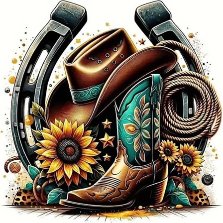 Cowboyhatt Diamantkunstsett - 5D Runde Perler for Nybegynnere, 35x35 cm