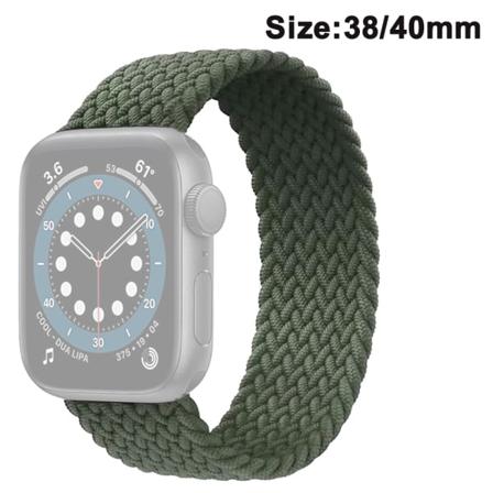 Nylonremme kompatibel med Apple Watch-rem, strækbar nylonflettet elastisk sportsrem kompatibel - [mørk oliven] Størrelse 38/40 mm S