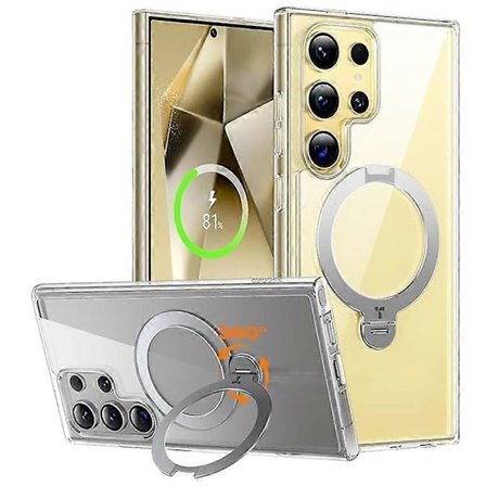 TORRAS Kompatibel med Samsung Galaxy S24 Ultra Cover Kompatibel med MagSafe Roterende Støtteben PC+TPU Telefon Cover