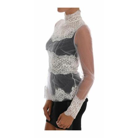Dolce & Gabbana Floral Lace Blus Mock Neck Topp vit, Dam, Dam, Storlek: XS