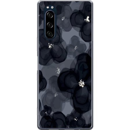 Yhteensopiva Puhelinkuori Sony Sony Xperia 5 Abstrakti tummanvärisellä kukkakuviolla, jossa on elegantti ja dramaattinen tunnelma