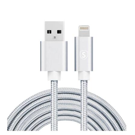 SiGN USB till Lightning -kaapeli, 2.1A, 2m, nailon - hopea