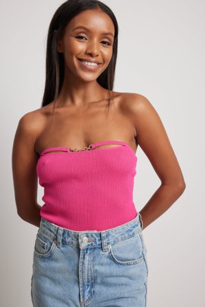 NA-KD Party Fein gestricktes Cut-Out Bandeau Top - Tubetops - Rosa - Medium