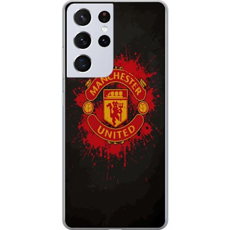 Kompatibelt Mobildeksel til Samsung Samsung Galaxy S21 Ultra 5G Manchester United logo i rød og gul farge med røff sportslig bakgrunn