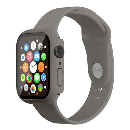 Apple Watch (45mm) silikoninen ranneke + suojus karkaistulla lasilla - Harmaa / Koko: S / M