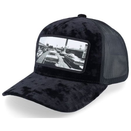 Calza Pennello - Svart trucker Keps - 50s Classic Cars Velvet Black A-Frame Trucker @ Hatstore