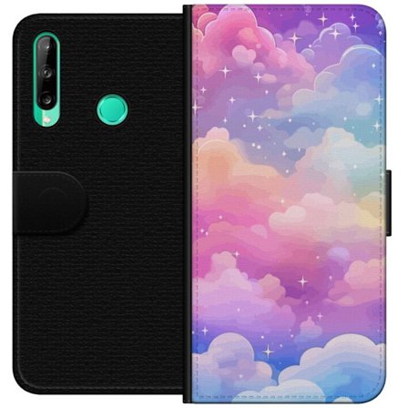 Kompatibelt Lommeboketui til Huawei P40 lite E Søt enhjørning med regnbuefarget hår mot en stjernebelagt pastellbakgrunn i kawaii-stil