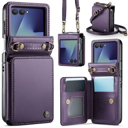 Kompatibel med Z Flip 7 foldbare skærm telefoncovers, cross-body stropper og kortindsatser (Lilla)