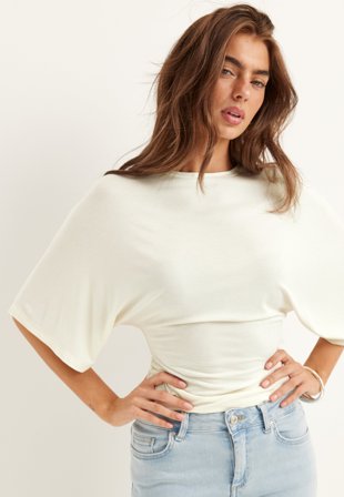 BUBBLEROOM - Wide Sleeve Fitted Tee - Cream