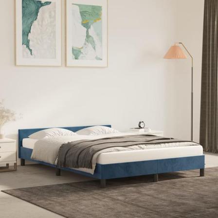 Vidaxl Sängram Med Huvudgavel Mörkblå 140x190 Cm Sammet Blå