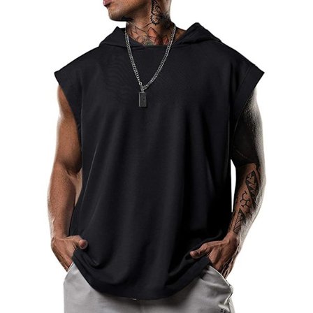 Svarte treningshettegensere for menn, kroppsbygging, muskelskjorter, ermeløse gym-t-skjorter