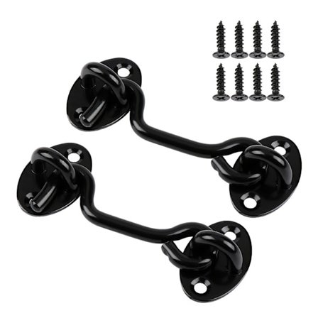 2 stk Svarte Hyttekroker, Rustfritt Stål Hyttekrok, Låsekrok, Hver