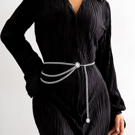 Retro vyötäröketju Muoti Seksi Liioiteltu Monikerroksinen Metalli Vyötäröketju Vyö Runkoketju (hopea)