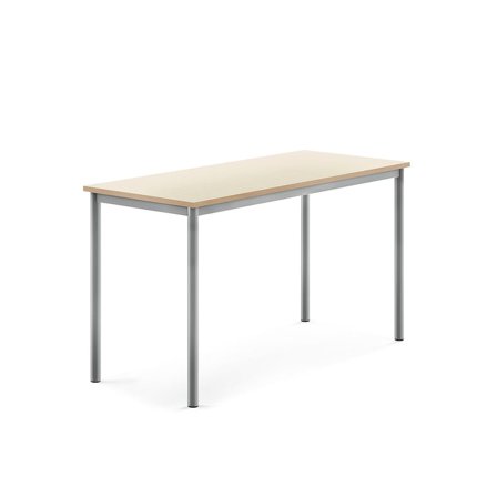 Desk BORÅS, 1400x600x760 mm, birch laminate, alu grey