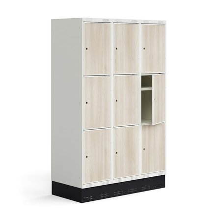 Student locker ROZ, 3 modules, 9 doors, incl. base, 1890x1200x550 mm, ash