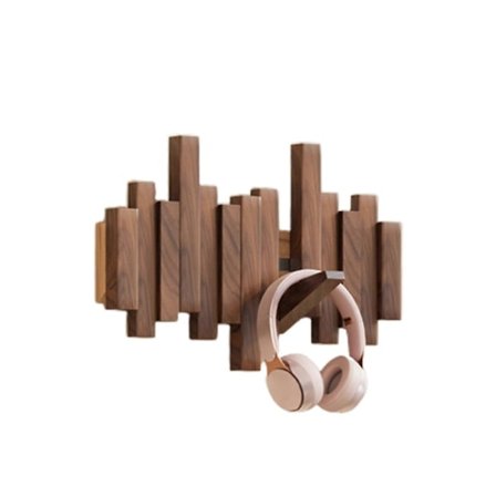 Klesstativ i tre, piano-design, veggmontert, multifunksjonelt, sammenleggbart, estetisk romdekorasjon, svart valnøtt, 4 kroker