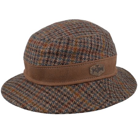 MJM Hats - Marron bucket Chapeau - Max Virgin Wool/Cashmere Brown Check Bucket @ Hatstore