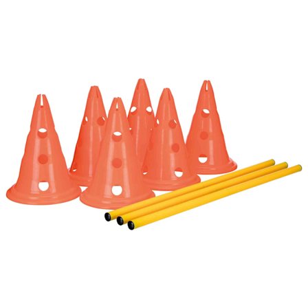 6 Kon Hinderkit - 3 Stänger - Variabel Höjdjustering: 6 cm / 13,5 cm / 20 cm - Orange/Gul - 32091