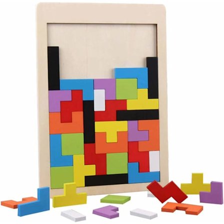 Tetris-puslespil i træ - 40 brikker, hjernetræning, pædagogisk legetøj til børn, byggeklodspuslespil, gave til børn
