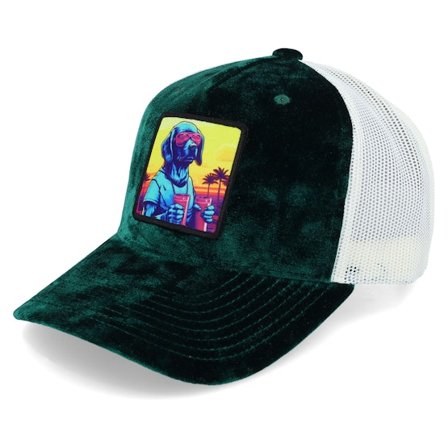 Iconic - Grønn trucker Caps - Party Dog Velvet Green/Ivory A-frame Trucker @ Hatstore