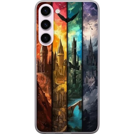 Kompatibelt Mobilskal till Samsung Samsung Galaxy S23+ Fyra magiska slott i olika elementfärger, episk fantasykonst med eld vatten luft och mörker i