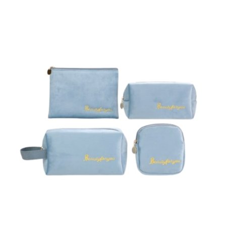 4-delt makeup taske i fløjl Blå